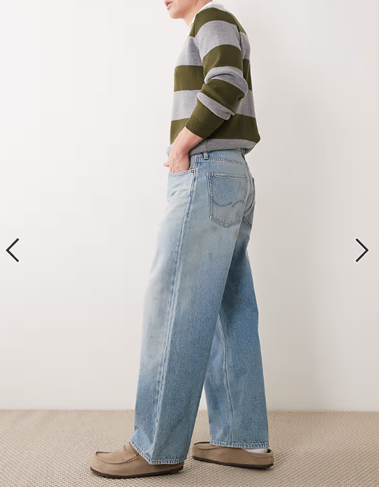 Jack & Jones Dave wide leg jeans with dirty wash in mid blue