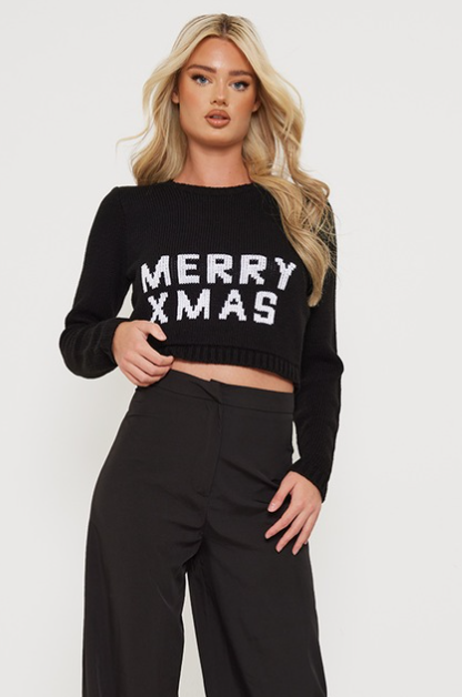 Tall Black Cropped Merry Xmas Jumper