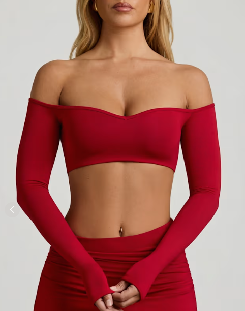 OhPolly - Modal Contrast-Trim Crop Top in Red