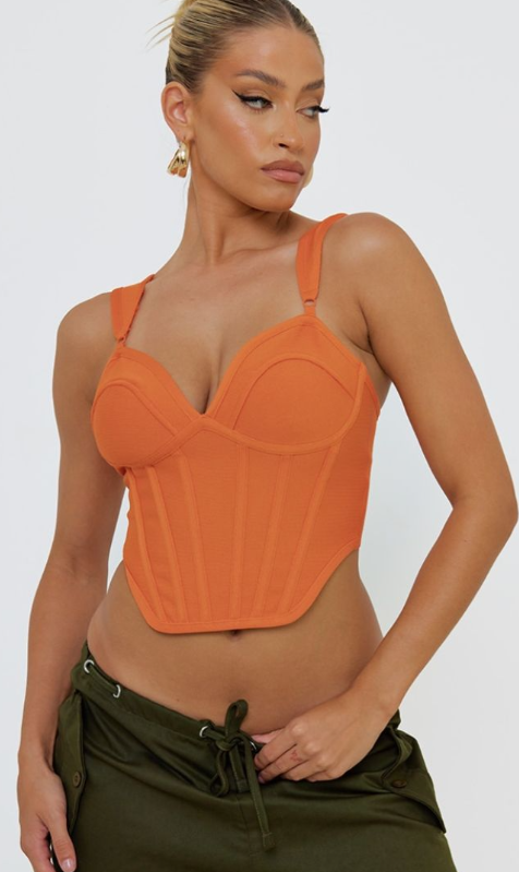 Orange Bandage Dip Hem Bust Cup Corset
