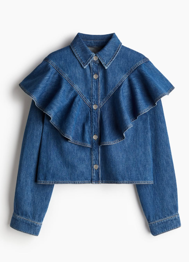 H&M - FLOUNCE-TRIMMED DENIM SHIRT