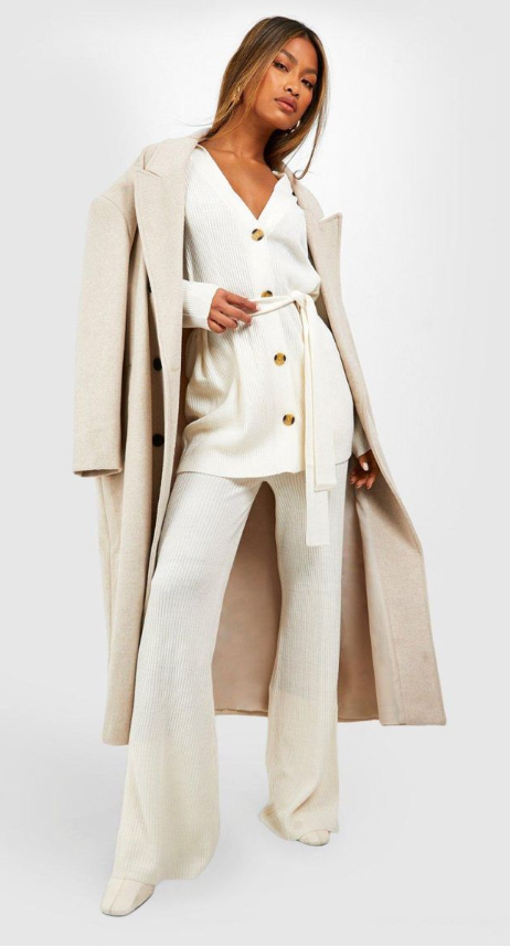 Boohoo Knitted Cardigan & Wide Leg Trouser Co-ord - ecru