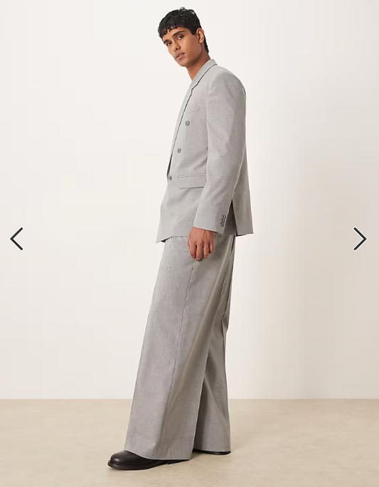 ASOS DESIGN loose suit trousers in grey pinstripe