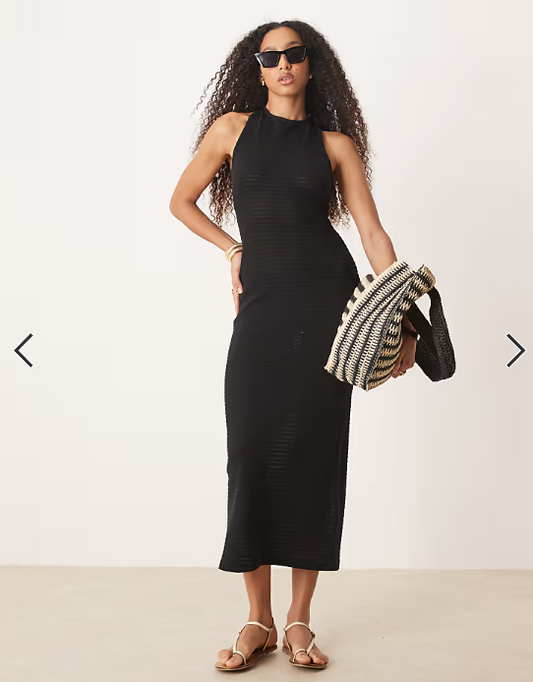 ASOS DESIGN crochet sleeveless elasticated back midi dress in black