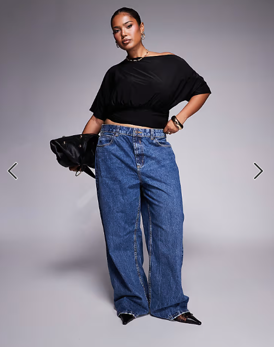 ASOS DESIGN Curve asymmetric one shoulder short sleeve top with cinch waist detail in black