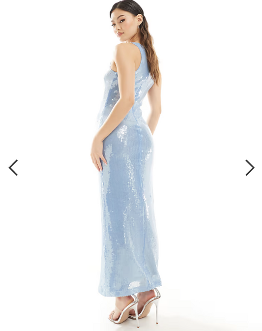 Rare London sequin racerneck maxi dress in baby blue