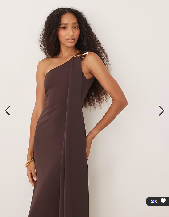 ASOS DESIGN cut out one shoulder maxi dress with hammered trim in chocolate