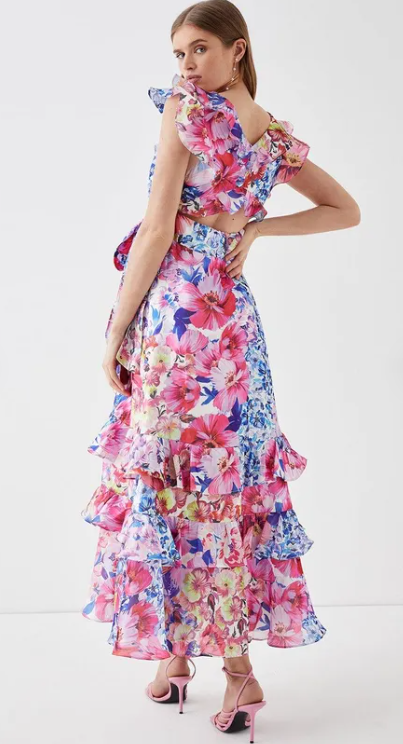 Frill Dip Hem Organza Midi Dress