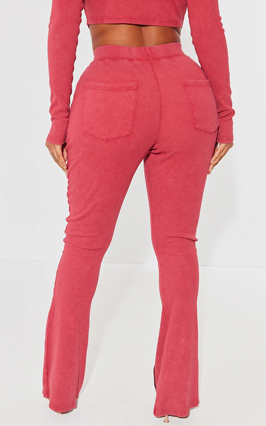 Shape Burgundy Soft Rib Seam Detail Flare Pants