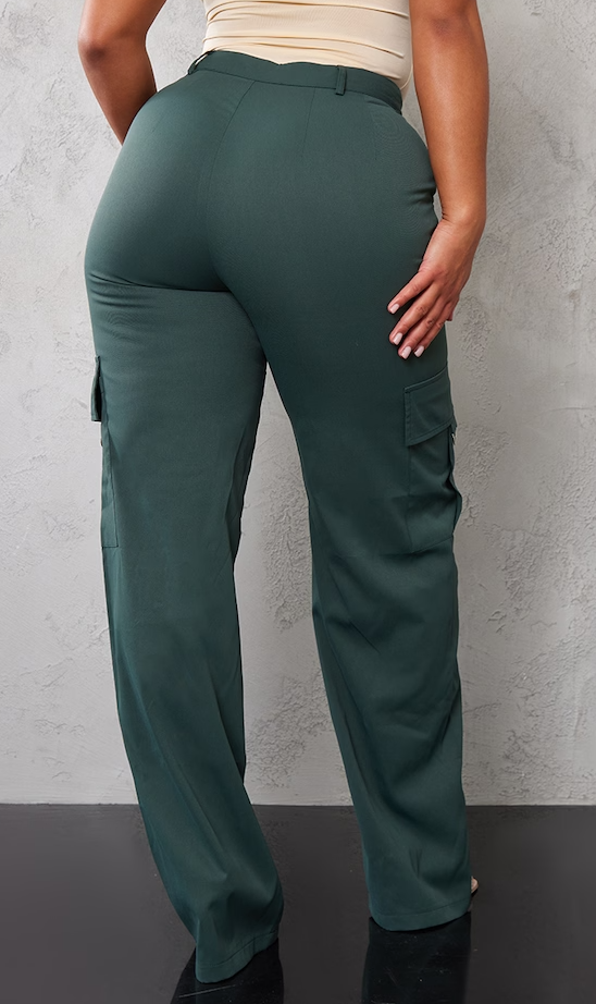 Shape Pine Green Buckle Detail Cargo Wide Leg Pants