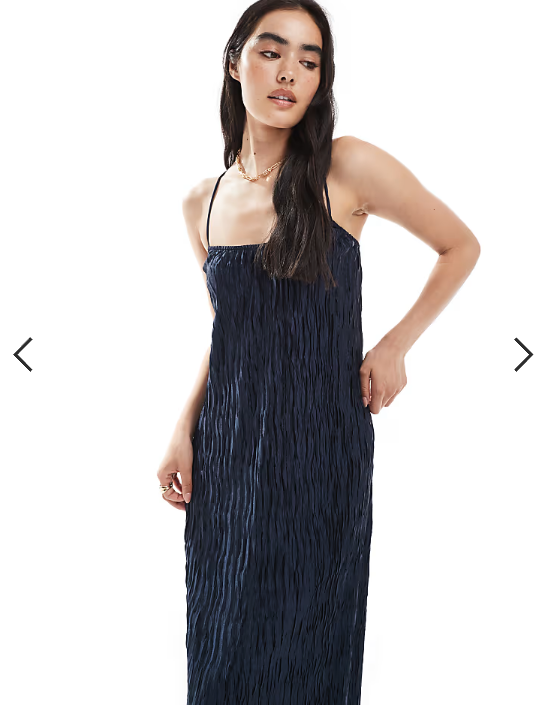 Vero Moda textured plisse cami maxi dress in navy