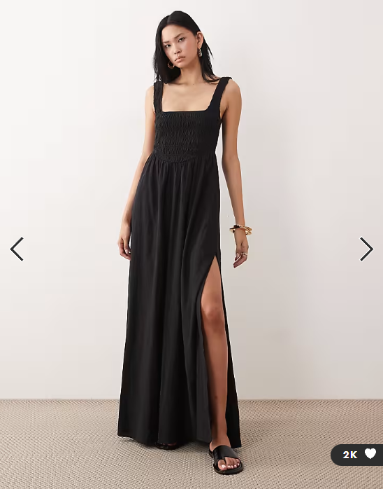 ASOS DESIGN Tall Selina beach shirred maxi dress in black