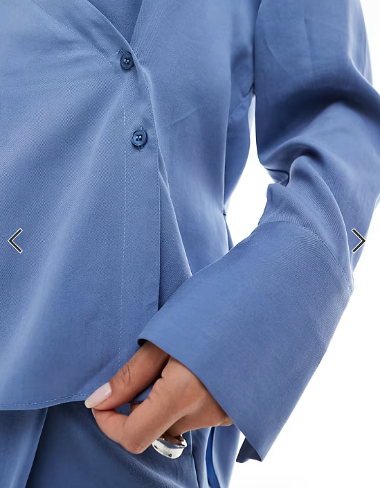 ASOS DESIGN lyocell wrap tie detail shirt in blue - part of a set