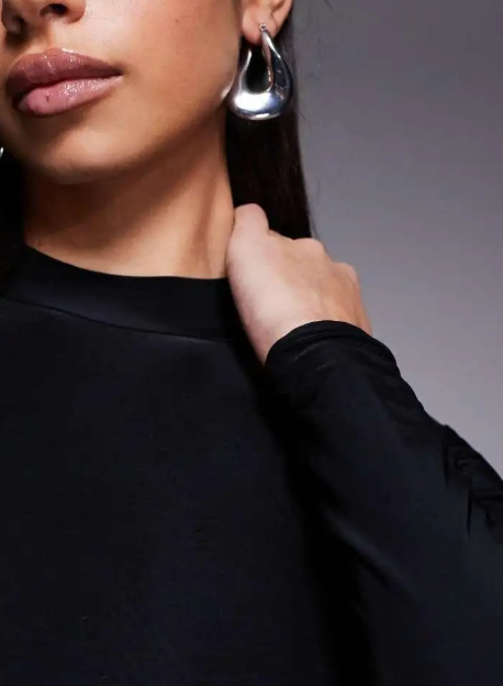 ASOS DESIGN high neck bodysuit with draped neckline in black