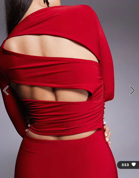 Kaiia exclusive double layered slinky cut out back detail long sleeve maxi dress in cherry red