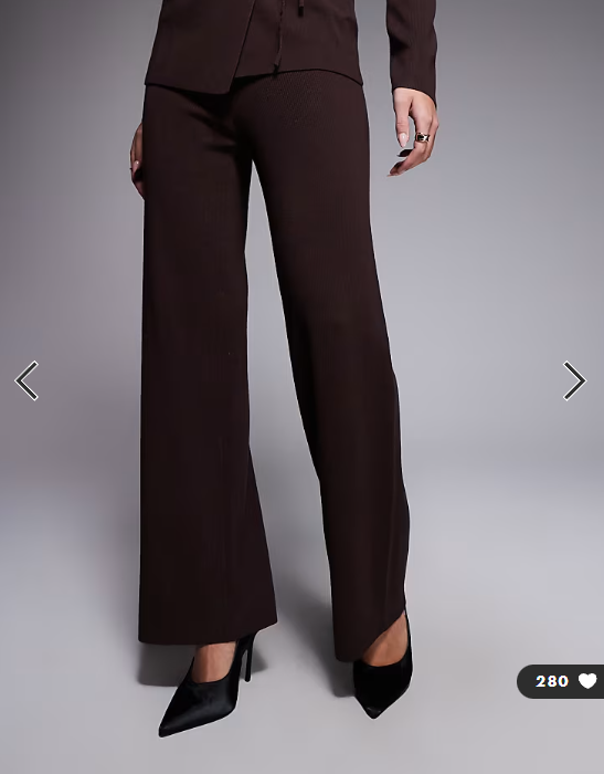 Kaiia exclusive ribbed knit wide leg trousers co-ord in chocolate
