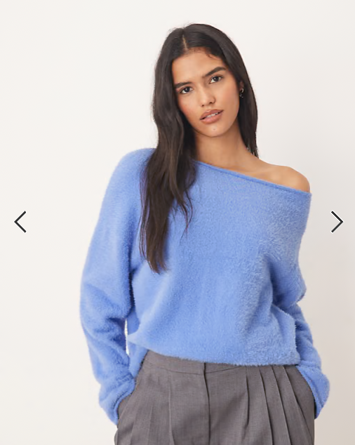 ASOS DESIGN eyelash off shoulder jumper in blue