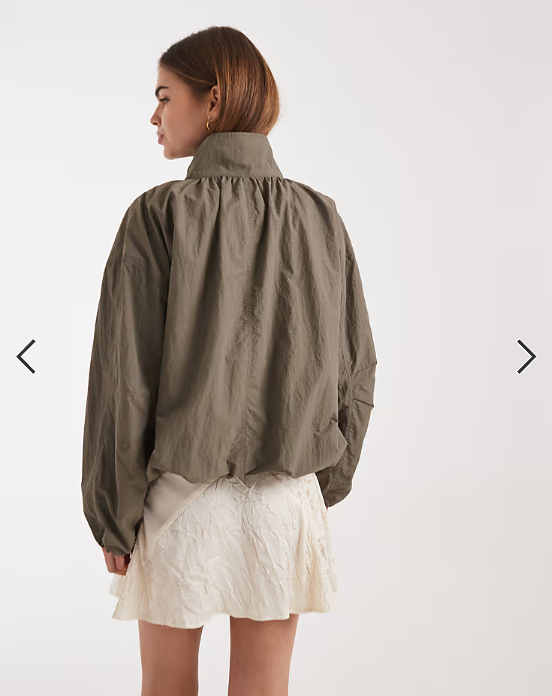 ASOS DESIGN oversized bubble hem track jacket in mushroom