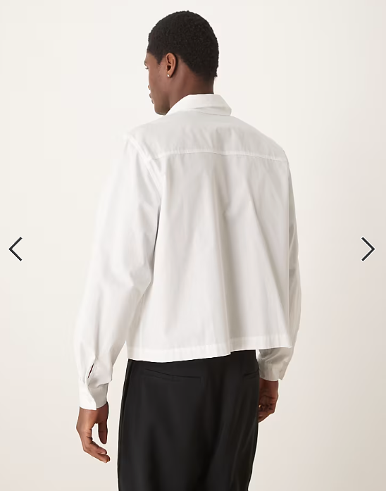 ASOS DESIGN boxy cropped 70s collar poplin shirt in white