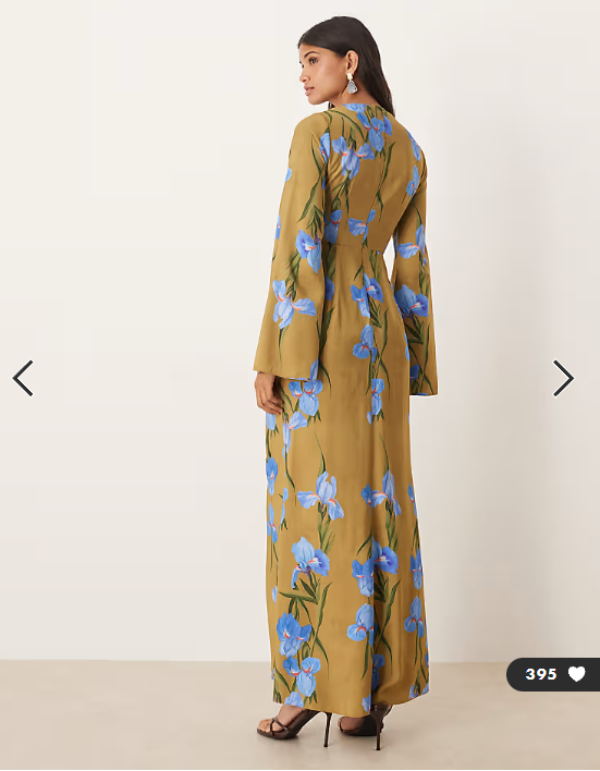 ASOS DESIGN long sleeve maxi dress with ruffle skirt in oversized green floral print