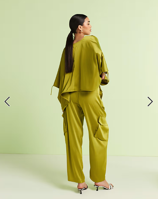 ASOS DESIGN satin utility barrel trousers co-ord in green