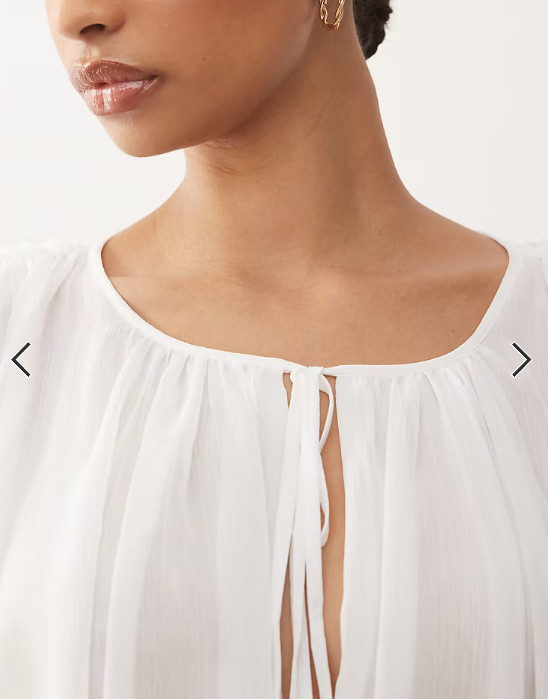 Lioness Elements petite chiffon drape detail balloon sleeve tie waist mini dress in white