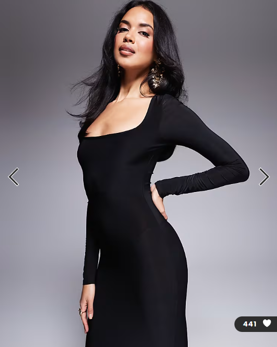 ASOS DESIGN square neck long sleeve slinky maxi dress in black