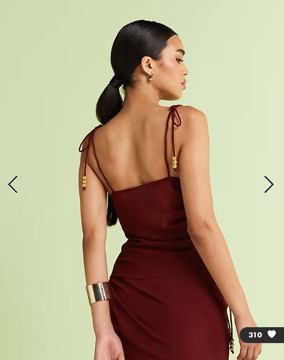 ASOS DESIGN chiffon tie shoulder asymmetric cami top in burgundy