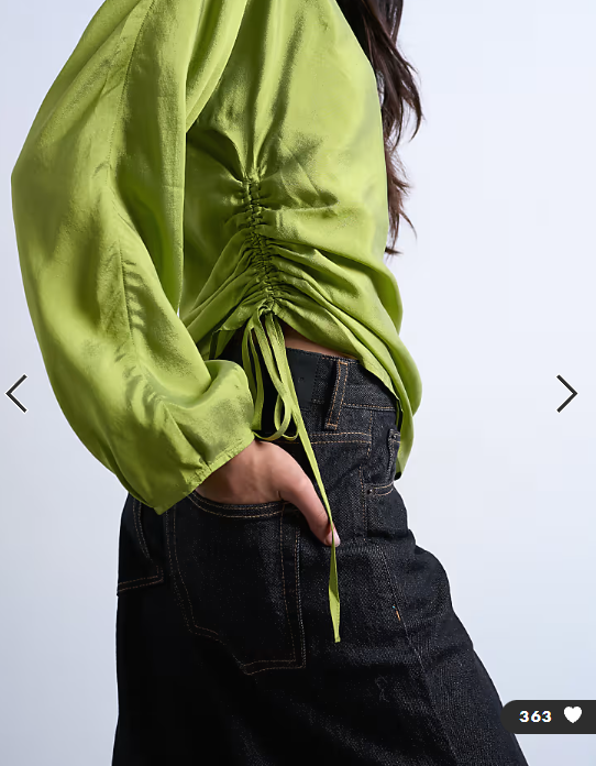 Topshop long sleeve ruched side top in green