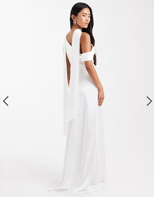 Six Stories Bridal satin one shoulder maxi dress in white