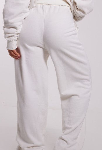 White Oversized Pintuck Wide Leg Joggers