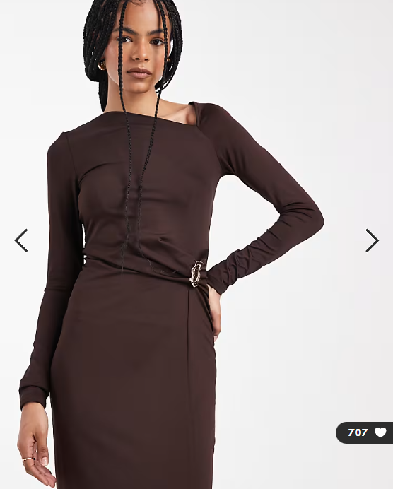4th & Reckless double layered slinky cut out shoulder detail metal hardware waist maxi dress in chocolate