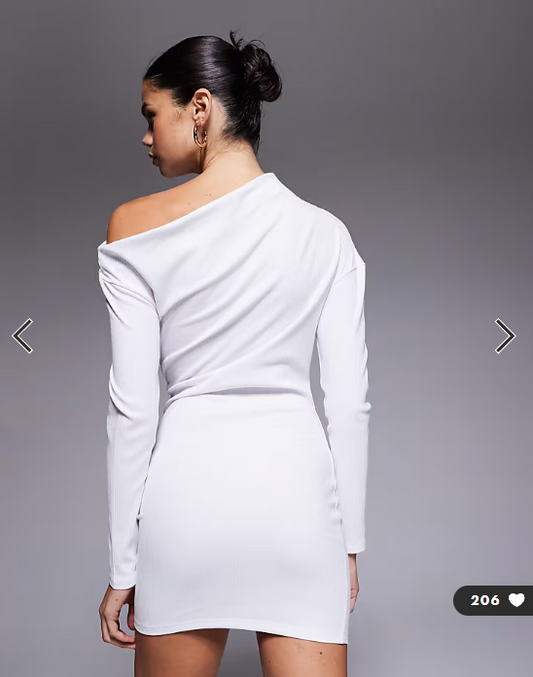 ASOS DESIGN ribbed asym neckline fitted mini dress in white