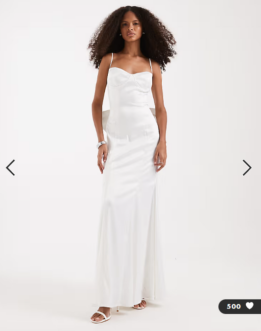 TFNC Bridal sweetheart neck satin maxi dress with chiffon hem and bow back in ivory