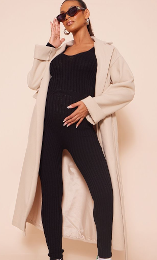 Maternity Black Long Sleeve Knitted Jumpsuit