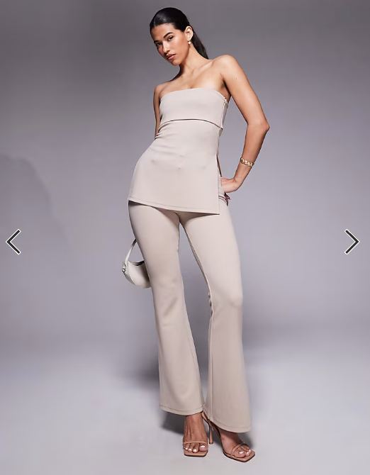 ASOS DESIGN SAeT co-ord jersey twill slim flare trouser and bandeau top in stone SET