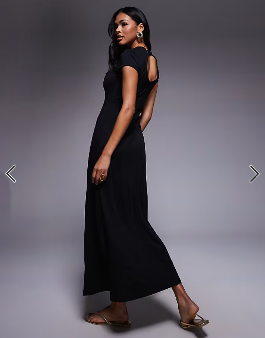 ASOS DESIGN cap sleeve seam detail midi dress in black