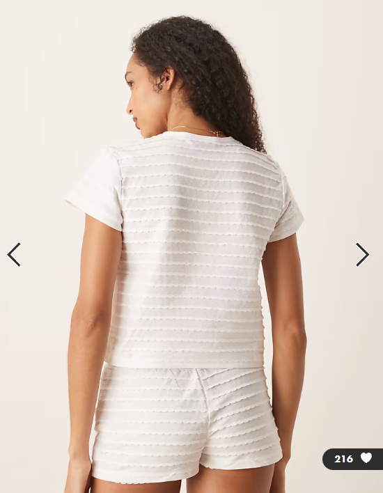 ASOS DESIGN scallop pointelle tee & shorts pajama set in white