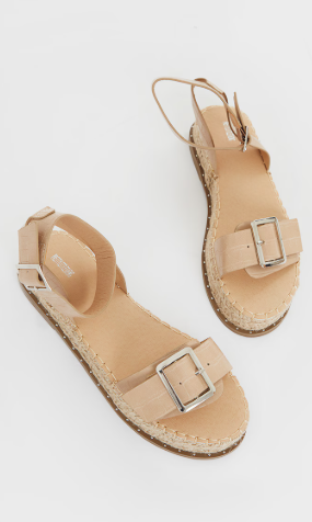 Nude PU Croc Buckle Detail Espadrille Sandals