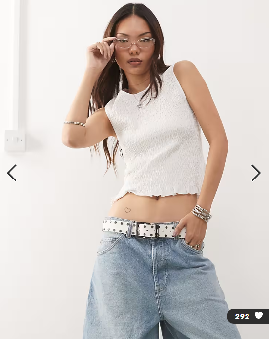 Monki smock shirred sleeveless tank with frill edge in white