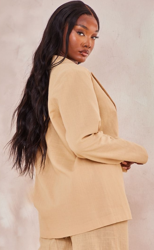 Plt - Tall Sand Linen Look Oversized Blazer