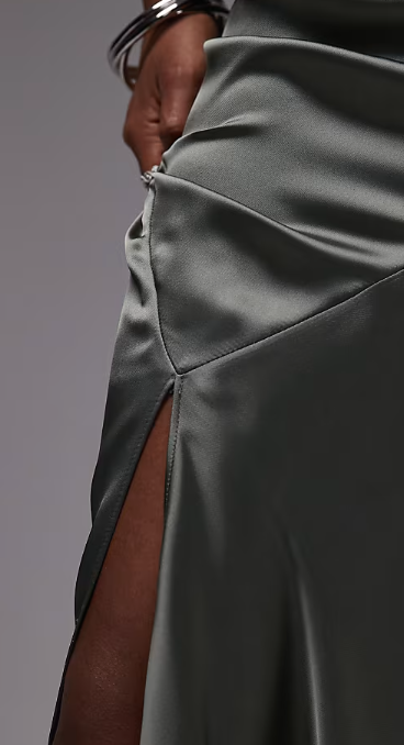 ASOS DESIGN satin panel bias maxi skirt in khaki