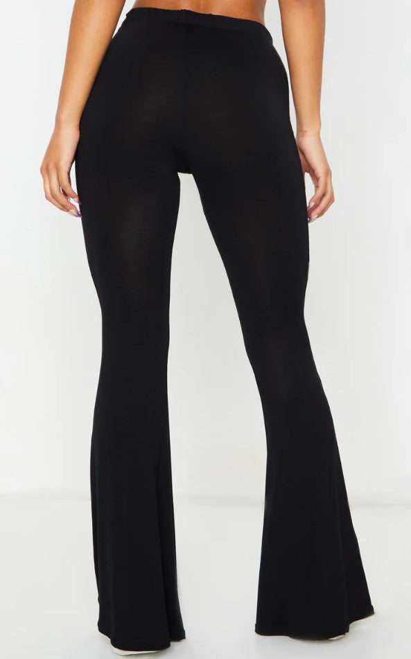 Basic Black Jersey Flared Trousers