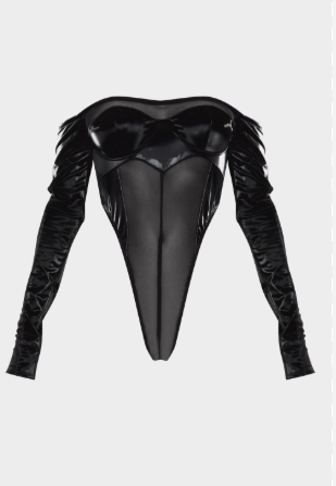 Black High Shine Panelled Bardot Corset