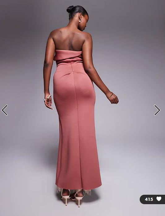 ASOS DESIGN bandeau midi dress with twisted front detailing midi dress in rose in scuba-style fabric