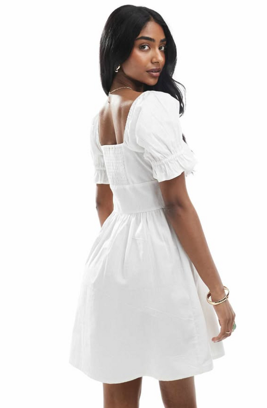Weednesday Girl - puff sleeve mini dress in white