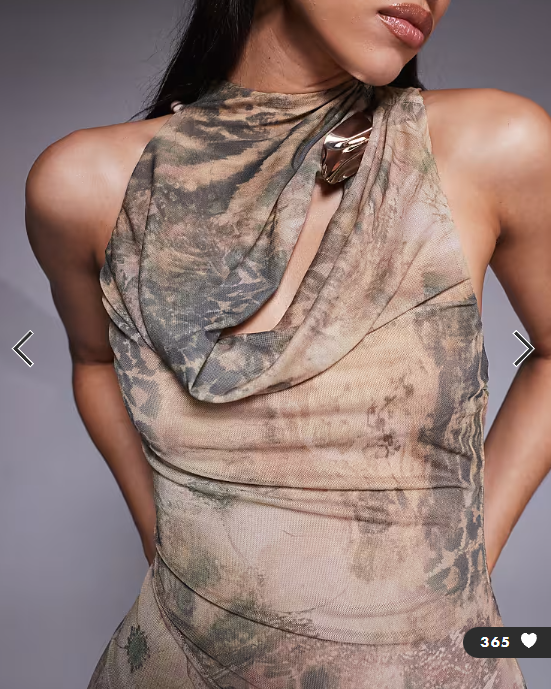 ASOS DESIGN cowl hardware mesh maxi dress in mixed animal print