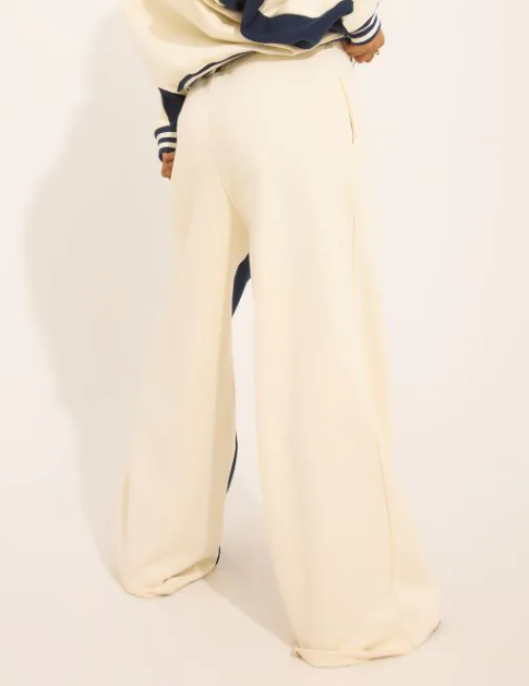 Oversized Tie Waist Contrast Stripe Wide Leg Joggers In Cream
