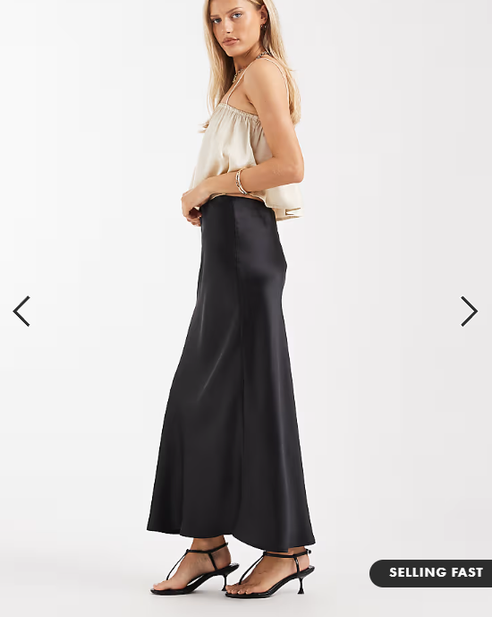 ASOS DESIGN satin bias maxi skirt in black