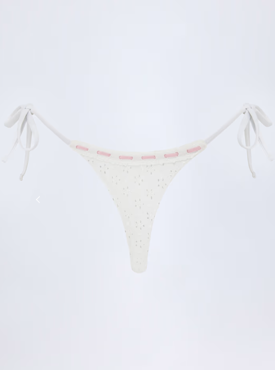 OhPolly - Broderie Anglaise Side-Tie Thong Bikini Bottoms in White